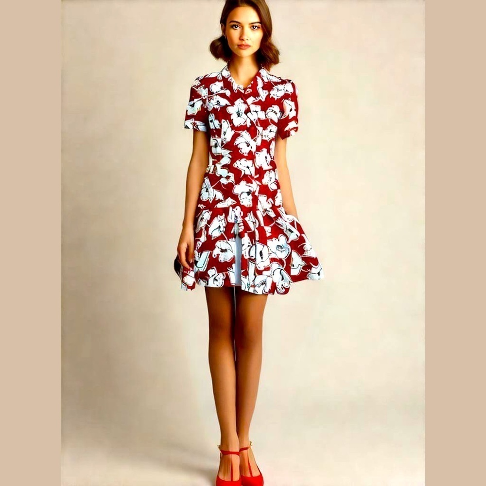Hahne and Company Red White Floral Mini Dress